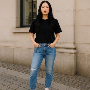 & Denim by H&M Womens 31 Lt Blue Skinny Jeans High Rise Distressed Ripped Denim